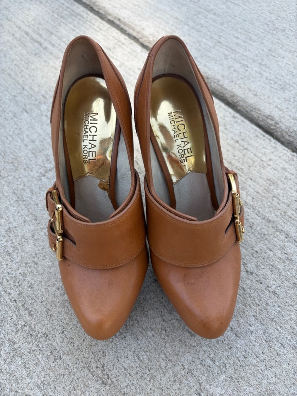 Michael Kors Cognac Leather Buckle Pumps - Picture 2 of 3